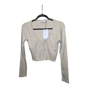 Daisy Street Long Sleeve Scoop Neck Button Up Crop Top